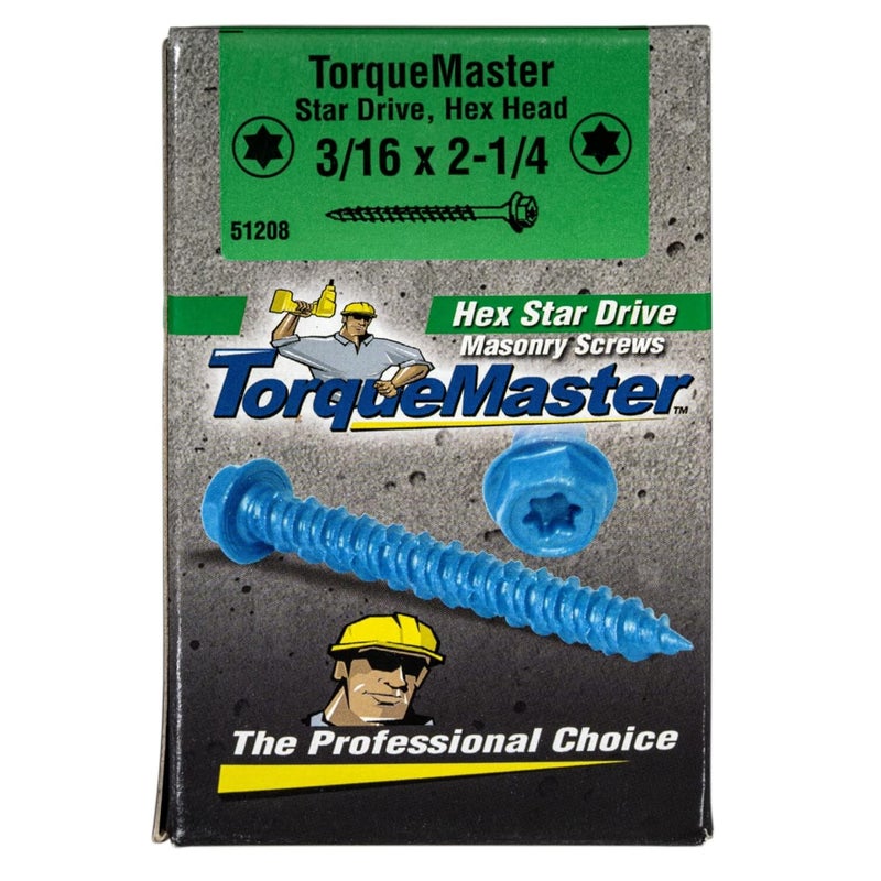 torque master Star Drive Hex Washer Head Masonry Screws, 100 Pieces with Drill Bit - 3/16" x 2-1/4" Concrete Masonry Screws, Rust Resistant High Strength - Image 3